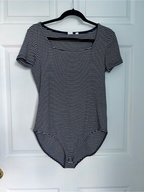 GAP Navy and White Striped Short-Sleeve Bodysuit